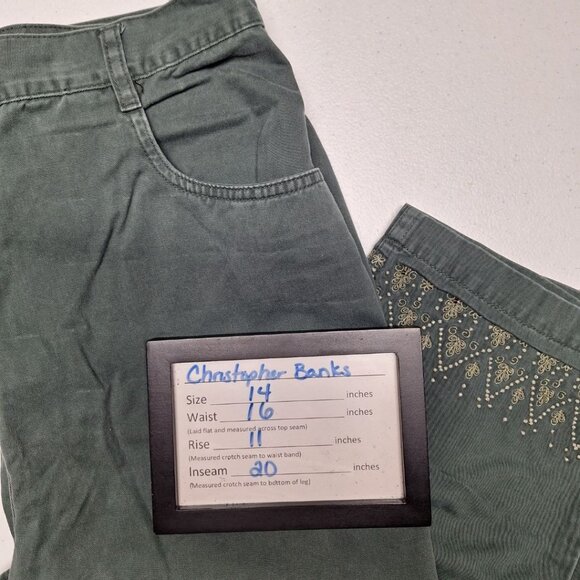 Christopher and Banks Capri Pants Beaded Cropped Green Embelished Womens 14 - Picture 4 of 7